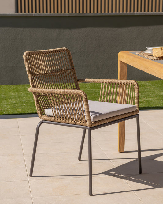 Samanta stackable chair in beige cord with galvanised steel legs