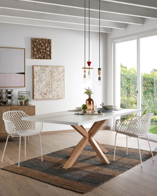 Argo table in melamine with white finish and wood-effect steel legs 180 x 100 cm