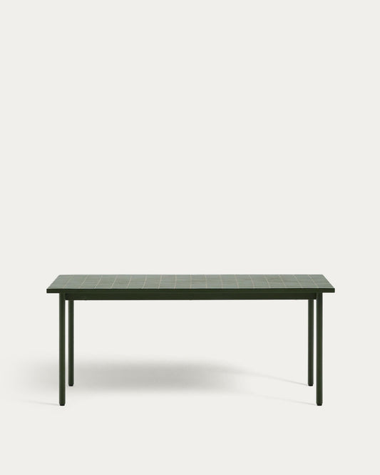 Maurina outdoor table in green galvanised steel with green tiles 223 x 101cm