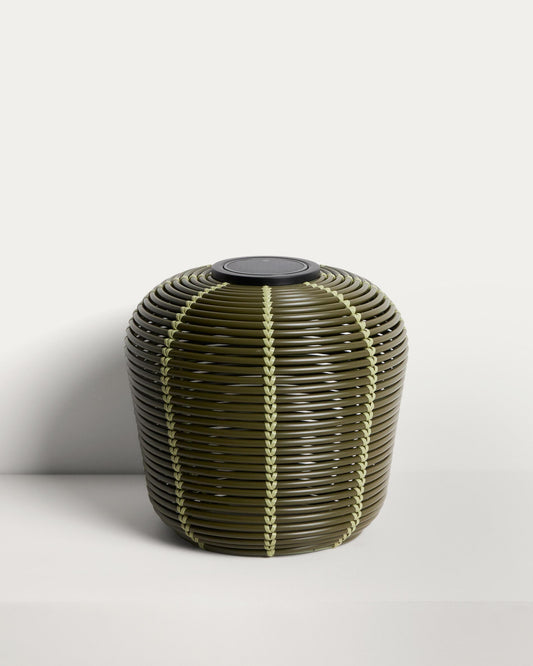 Garoina outdoor solar LED table lamp in green synthetic rattan Ø35cm