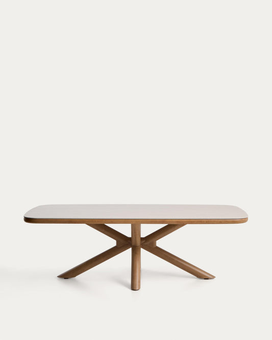 Mirtia outdoor table in wood-effect aluminium and ecru sintered stone 240 x 110cm