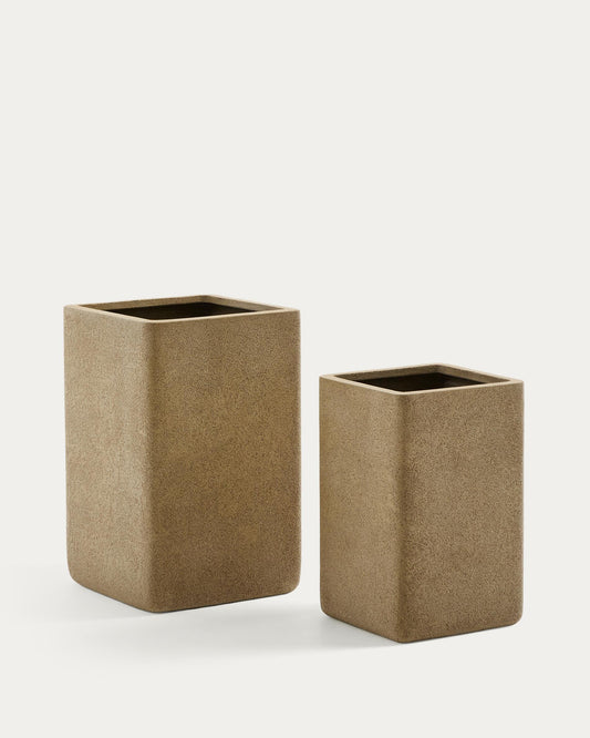 Set of 2 Minoa tall planters with mustard stone effect 44 x 44 cm