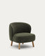 Ulit armchair in green chenille with solid beech wood legs in a natural finish