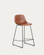 Zahara stool in brown polyurethane with steel legs with black finish 65cm FSC 100%