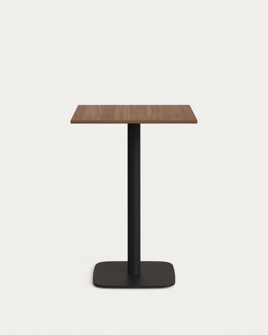 Dina high table in walnut finish melamine with metal leg in a painted black finish, 60x60x96 cm