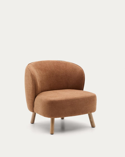 Ulit armchair in terracotta chenille with solid beech wood legs in a natural finish