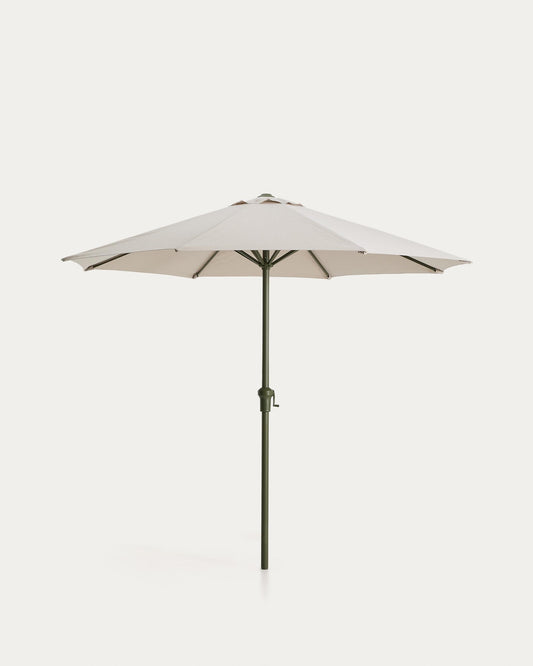 Milna beige parasol with central pole and green steel structure Ø300cm