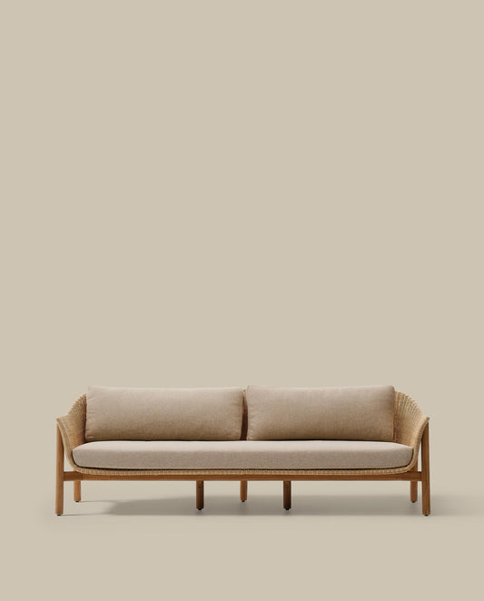 Galea 3-seater sofa in FSC 100% solid teak wood and synthetic rattan 223cm