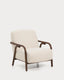 Sylo armchair in beige chenille and solid ash wood with walnut-coloured finish FSC 100%