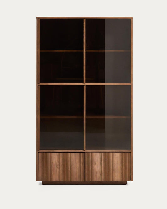 Helvine 4-door, 2-drawer display cabinet in ash veneer with walnut finish and tempered glass 100 x 170cm FSC 100%