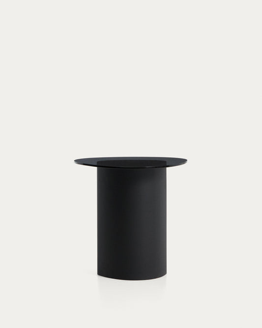 Olir side table in tempered glass and black steel 48 x 46,8 cm