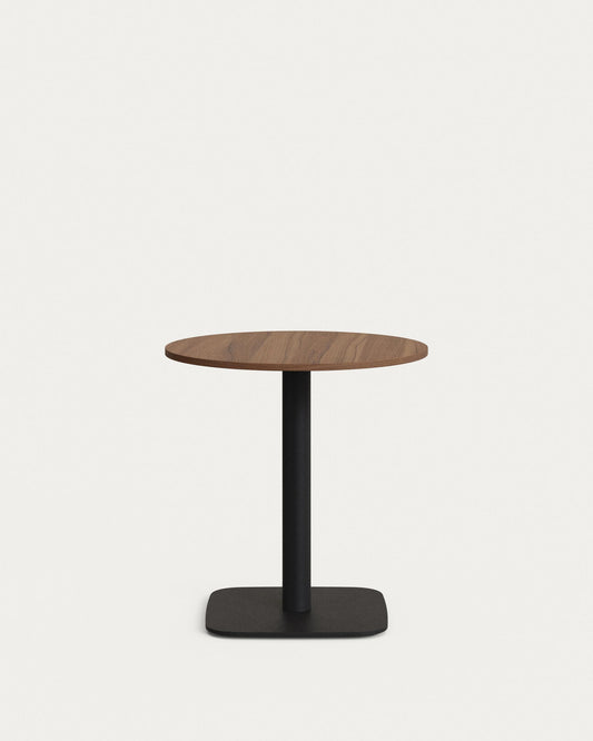 Dina round table in walnut finish melamine with metal leg in a painted black finish, Ø 68x70 cm