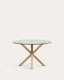 Argo round glass table with steel legs with wood-effect finish Ø 119 cm