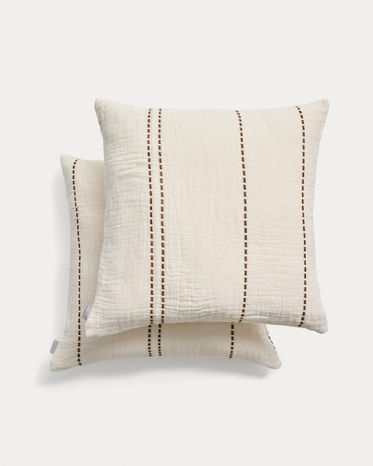 Siloda set of 2 beige striped double-gauze cotton cushion covers 50 x 50cm