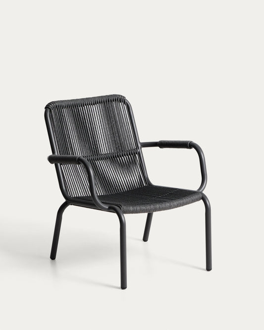 Salis stackable armchair in graphite aluminium and dark grey synthetic rope cord