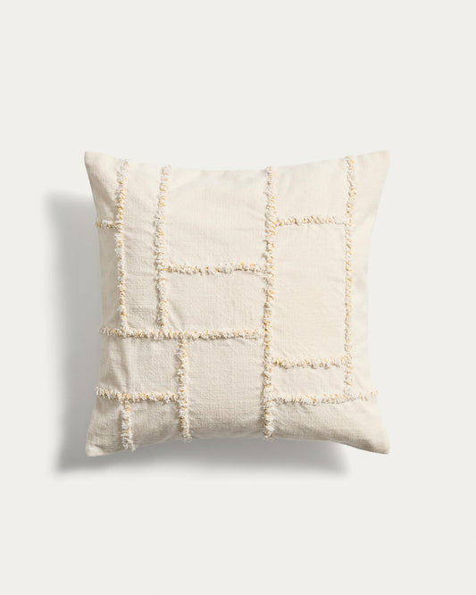 Verion yellow cushion cover with embroidered geometric detail 45 x 45cm