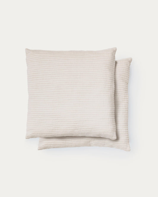 Vindi set of two ecru, 100% cotton cushion covers with fantasy stripes 50 x 50 cm