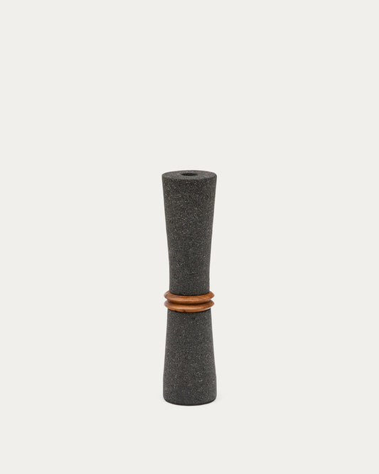 Naro vase in black stone and teak wood 30cm