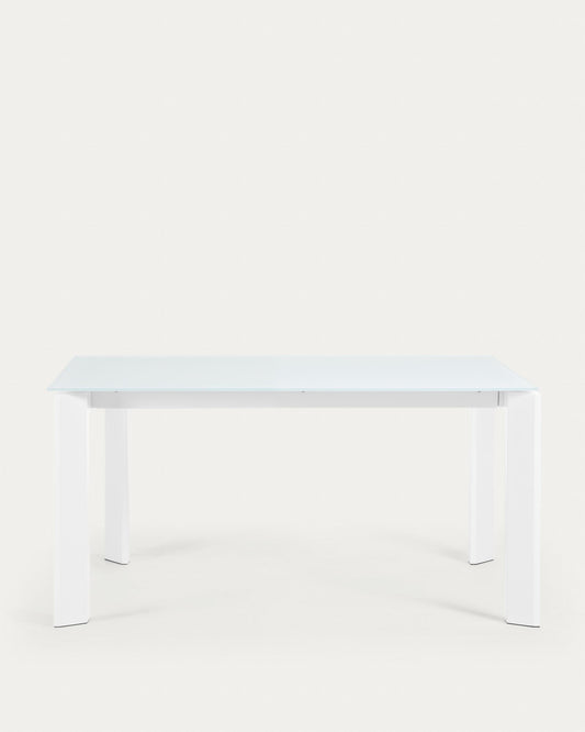 Axis white glass extendable table with white steel legs 160 (220) cm