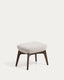 Adiran footrest in beige thick chenille with solid oak wood legs with a walnut finish