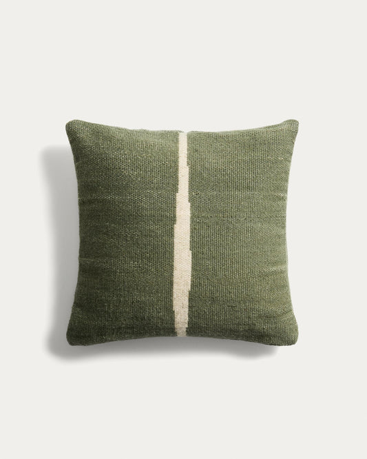 Daila green 100% PET jacquard cushion cover with Ikat graphic 50 x 50cm