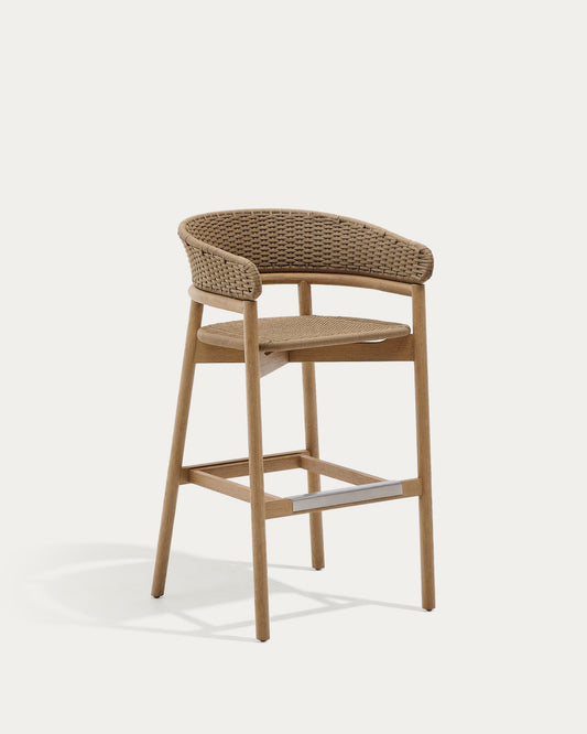 Arinella stool in FSC 100% solid acacia wood with natural finish and beige rope cord 75cm