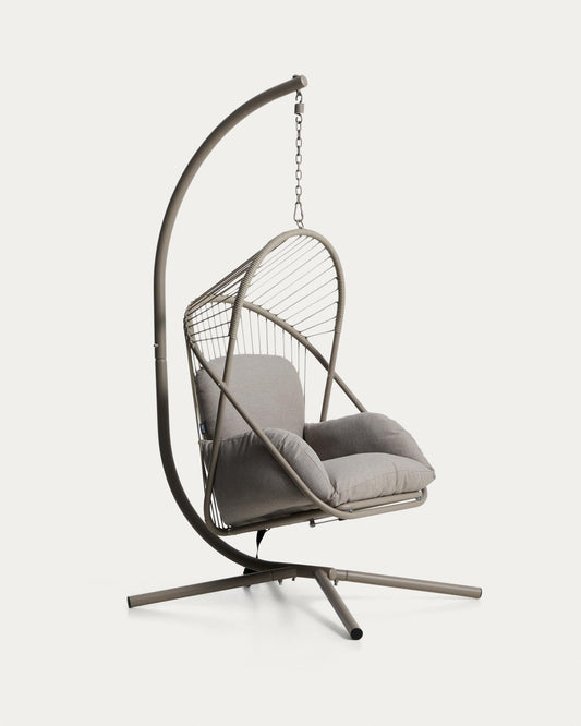 Livadi hanging armchair in steel and taupe rope cord