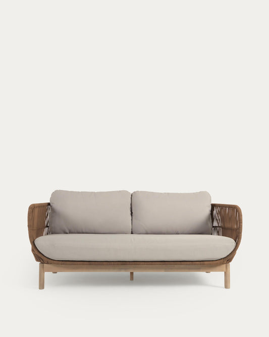 Catalina 3 seater sofa made with beige cord and solid acacia wood, 170 cm FSC 100%