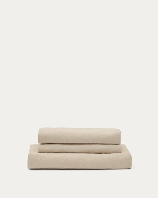 Nora armchair cover in taupe linen and cotton 92cm