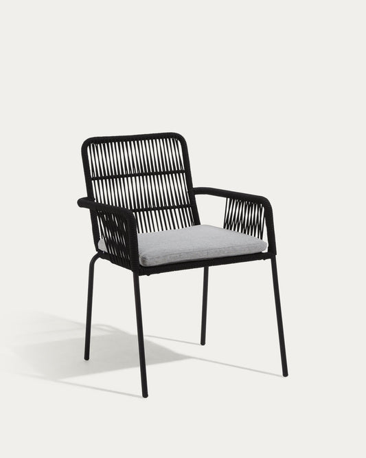 Samanta stackable chair in black cord with galvanised steel legs