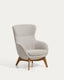Adiran armchair in beige thick chenille with solid oak wood legs with a natural finish