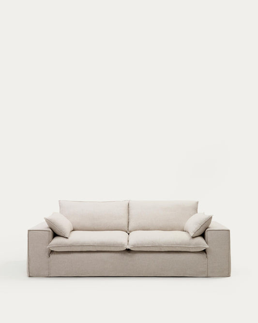 Anarela removable-cover 3-seater sofa with beige linen cushions FSC Mix Credit 280 cm.