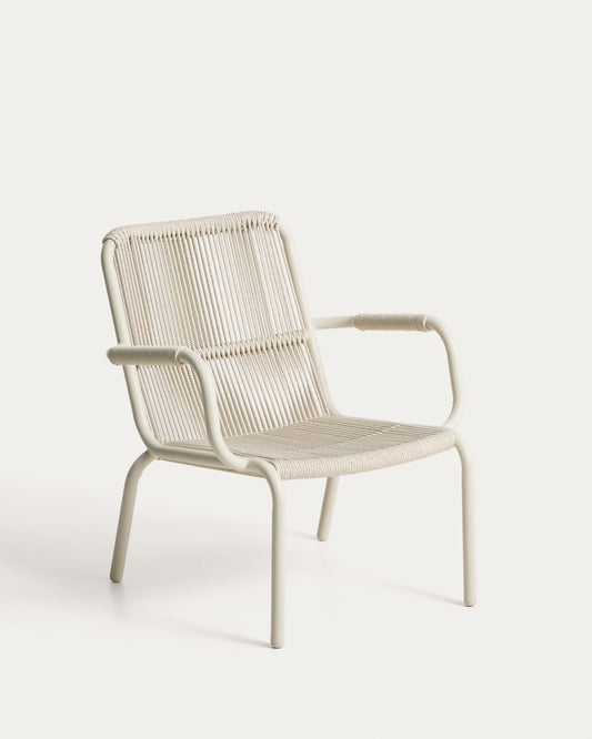 Salis stackable armchair in ecru aluminium and ecru synthetic rope cord