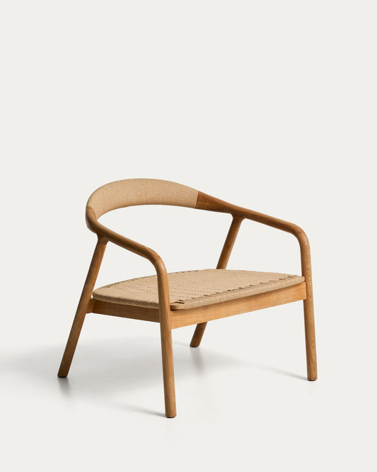 Derile armchair in solid oak wood with natural-tone finish and beige paper rope cord FSC 100%