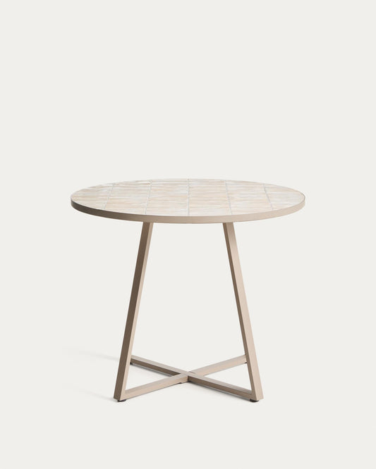 Tella round table in galvanised steel with beige tiles Ø90cm