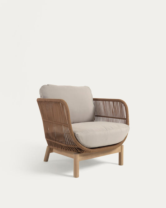 Catalina armchair made with beige rope and FSC solid acacia wood