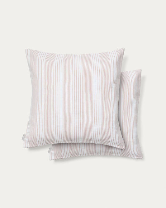 Macie set of 2 red and beige striped 100% cotton cushion covers 50 x 50cm