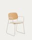 Meli chair in ash veneer with beige chenille seat and beige metal structure FSC Mix Credit