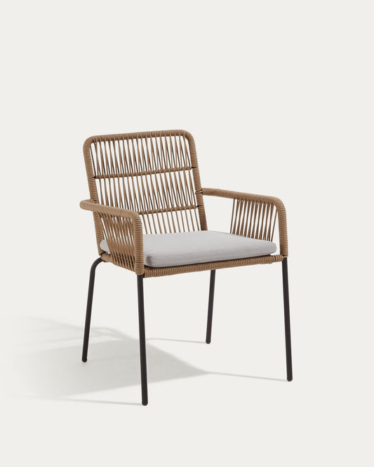 Samanta stackable chair in beige cord with galvanised steel legs