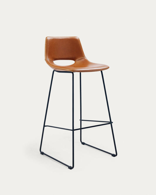 Brown polyurethane Zahara barstool with steel and black finish height 76 cm FSC 100%