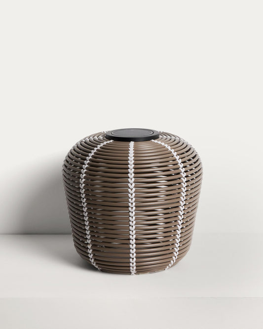 Garoina outdoor solar LED table lamp in taupe synthetic rattan Ø35cm