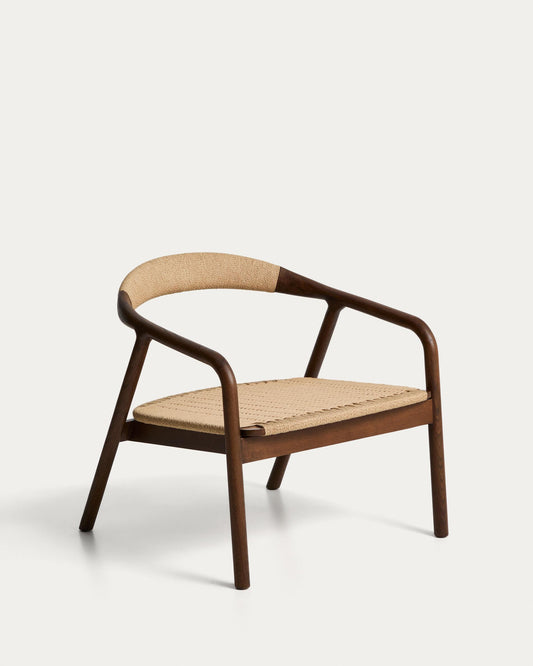 Derile armchair in solid oak wood with walnut finish and beige paper rope cord FSC 100%