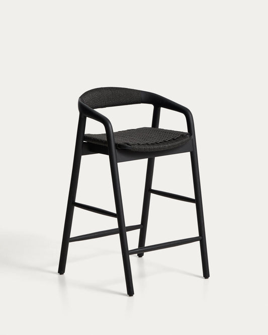 Derile stool in solid oak wood with black finish and black paper rope cord FSC 100% 65cm