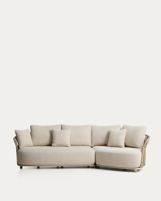 Osani 3-seater sofa in ecru aluminium and taupe rope 274 cm