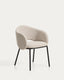 Maina chair in thick beige chenille with steel legs in a black finish, FSC Mix Credit
