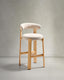 Granite stool made of beige chenille and solid ash wood with natural tone finish FSC 100% 75cm