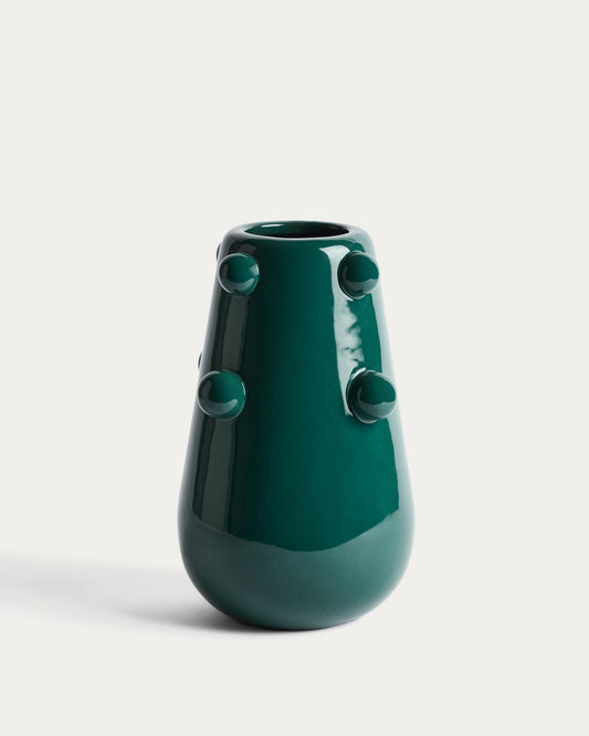 Odra vase in dark green ceramic with glossy finish 25.5cm