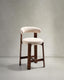 Granite stool in beige chenille and solid ash wood with walnut-coloured finish FSC 100% 65cm