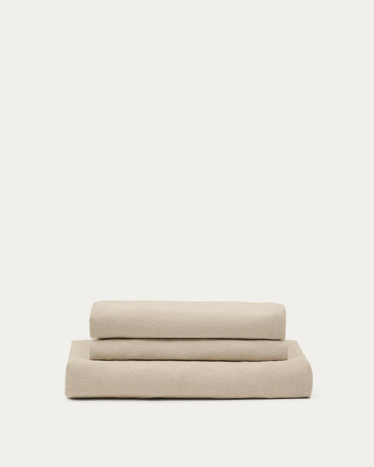Nora armchair cover in taupe linen and cotton 92cm