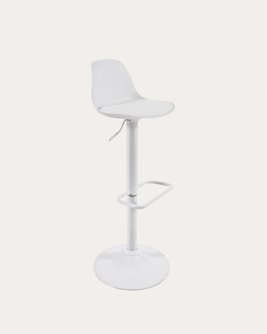 Orlando-T barstool white polyurethane and matt white steel 60-82 cm
